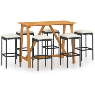 vidaXL 7 Pcs Bar Juego Para Jard&iacute;n Con Cojines Negros