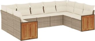 vidaXL Set De Sof&aacute;s De Jard&iacute;n 9 Pzas Con Cojines Rat&aacute;n Sint&eacute;tico Beige Vidaxl