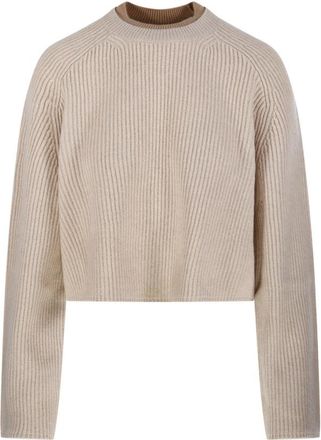Max Mara Funale Double Neck Sweater - Dames - Ronde hals truien - Beige - S - Wol - Truien & Vesten