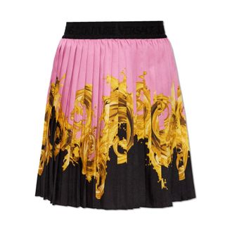 Versace Jeans Couture Short Skirts, female, Pink, Size: 2XS Printed Twill Pleated Mini Skirt