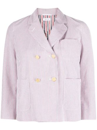 Thom Browne striped double-breasted jacket - women - Cupro/Cotton - 36 - Red
