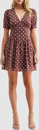 All in Favor Polka Dot Puff Sleeve A-Line Minidress in Brown Cream at Nordstrom, Size X-Small