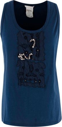 Chlo&eacute; Navy Crystal Embellished Tank Top Size S