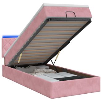 vidaXL Letto Ottomano Con Materasso E Led Rosa 100 X 200 Cm Velluto Vidaxl