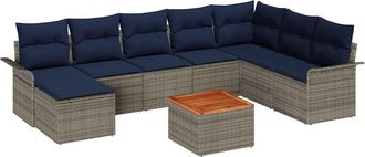 vidaXL Conjunto De Sof&aacute;s De Jard&iacute;n 9 Uds. Gris Rat&aacute;n Sint&eacute;tico Vidaxl