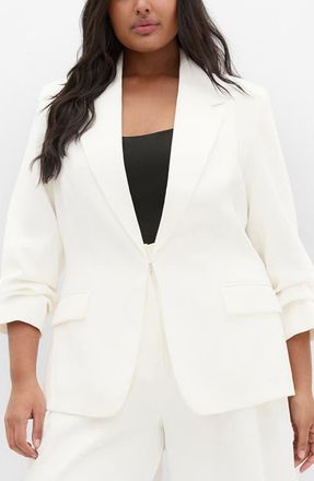 City Chic Abbie Ruched Sleeve Blazer in Ivory at Nordstrom, Size Xxxs