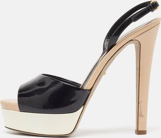 Sergio Rossi Black Patent Leather Open Toe Platform Ankle Strap Sandals