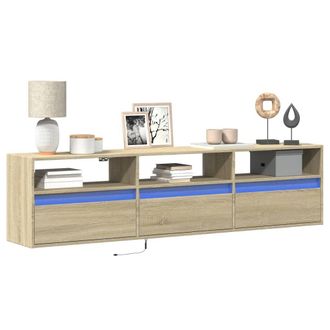 Berkfield Home TV Wall Cabinet with LED Sonoma Oak 180x31x45 cm in Brown | Size: 180 x 31 x 45 cm