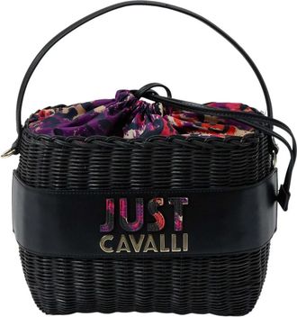 Just Cavalli Gevlochten Logo Emmer Tas - Dames - Schoudertassen - Zwart - ONE Size - Polyester - Tassen