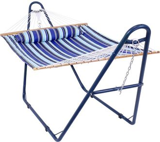 Sunnydaze Quilted 2-Person Hammock And Universal Blue Steel Stand Catalina Beach