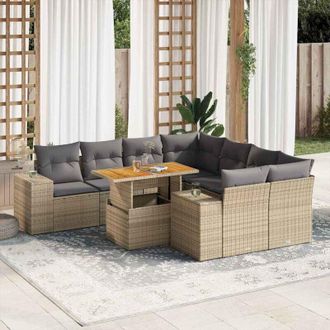 vidaXL Set De Sof&aacute;s De Jard&iacute;n Con Cojines 9 Pzas Rat&aacute;n Sint&eacute;tico Beige Vidaxl