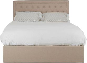 Premier Housewares Interiors By Premier Elegant Beige Velvet Double Ottoman Bed, Classic Button Tufted Bedroom Bed, Ottoman Stud Detailed Bed