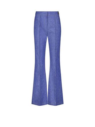 C&acirc;llas Milano Lola DENIM Stretch Crepe Cropped Flare Trouser in Blue at Nordstrom, Size 12