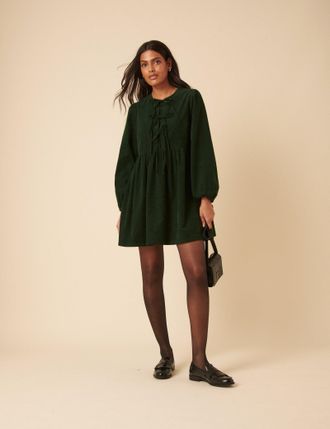 Nobody's Child Green Embroidered Tie-front Cord Eden Mini Dress