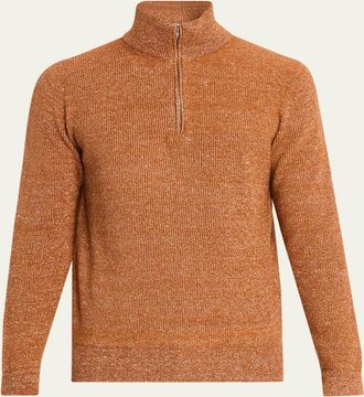 Fioroni Cashmere Mens Cashmere/Linen Melange Ribbed-Knit Half-Zip Sweater