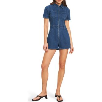 Flying Tomato Denim Zip Romper in Medium Indigo at Nordstrom Rack, Size Large