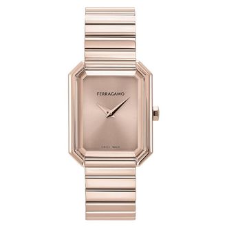 Ferragamo Crystal Tank Quartz Rose Gold Dial Ladies Watch SFS800524