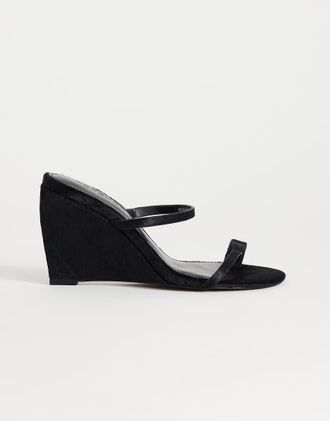 Topshop Abi - Scarpe con zeppa e fascette nere in vera pelle-Nero