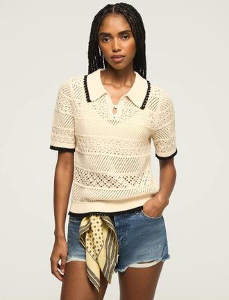 Lucky Brand Womens Lace Polo Sweater Tee