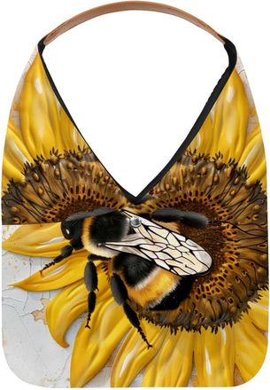 Generic Art Sunflower Bee Reusable Lightweight Grocery Bags - Foldable Into Compact Pouch, Washable & Sturdy, Multipurpose for Shopping and Travel