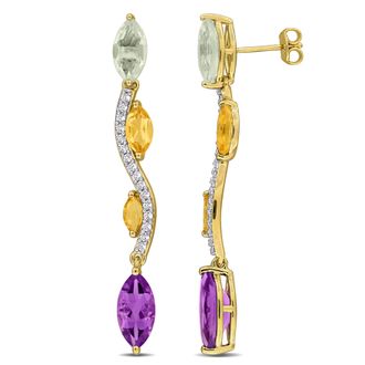 Mimi & Max 8 1/2ct TGW Sky Blue Topaz Rose de France White Topaz Wavy Drop Earrings Yellow Silver