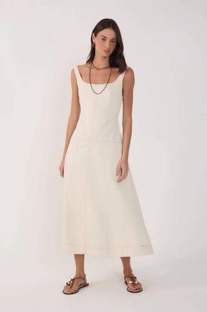 Dress To Topstitched Twill Midi Dress In Off White