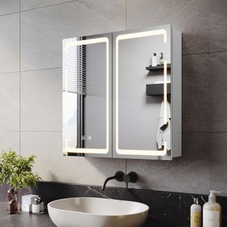Elegant Lighting Elegant - Bathrrom Wall Cabinet Illuminated led Mirror with Shaver Socket, 3 Lights Changing Modes, Wireless Hinge Design, Double-Door 590x600mm