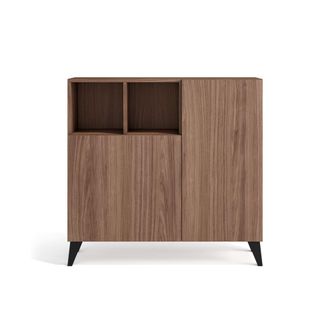 HERDASA Zapatero melamina nogal patas negro 87x90x27 cm