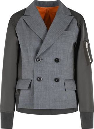 sacai Blazer In Grey And Green Wool Blend