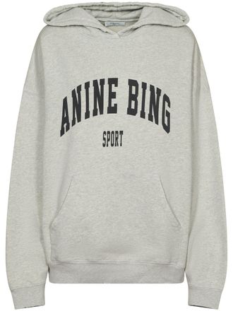 Anine Bing Heathered Cotton Hoodie with Bold Text Detail