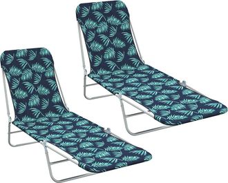 vidaXL Vidaxl - Tumbonas Plegables 2 Unidades Acero Y Tela Estampado De Hojas