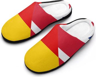 Generic Birtish And Germany Flag Cotton Slippers for Women Memory Foam Comfy House Shoes with Anti-Skid Rubber Sole