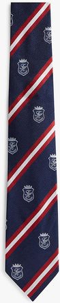 Tommy Hilfiger Mens Allover Monogram Crest Striped Silk Tie - Multi