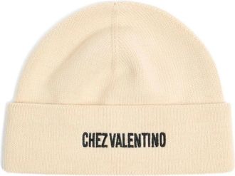 Valentino Garavani Chez Valentino wollen gebreide muts met borduursel - Heren - Hoeden - Wit - ONE Size - Wol - Accessoires