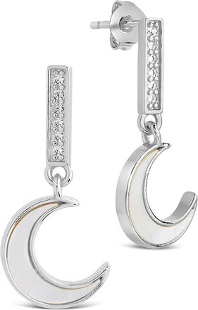 Sterling Forever Valeria CZ & Moonstone Crescent Drop Stud Earrings