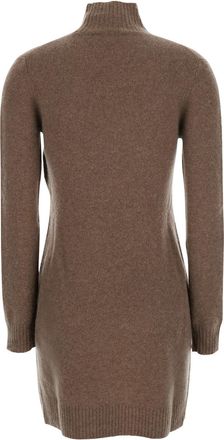 Max Mara Womens Brown Dress With High Neck And Ribbed Trims Cashmere Stretch