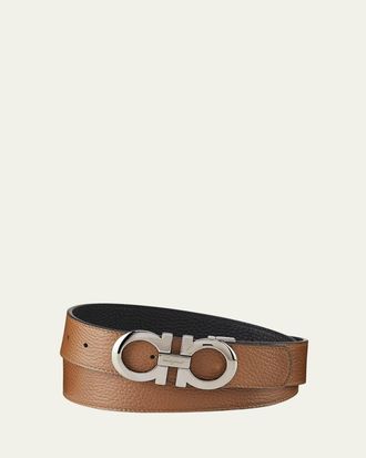 Ferragamo Mens Gancini Reversible Pebbled Leather Belt