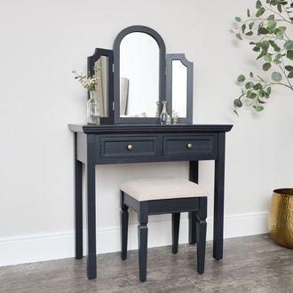 Melody Maison Large Dressing Table, Mirror & Stool Set - Daventry Navy Black Range