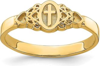 Diamond2Deal 14k Yellow Gold Cross Inside Oval Scroll and Heart Ring