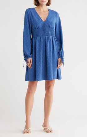 Melrose and Market Smocked Waist Long Sleeve Minidress in Blue Canal at Nordstrom Rack, Size Xx-Small