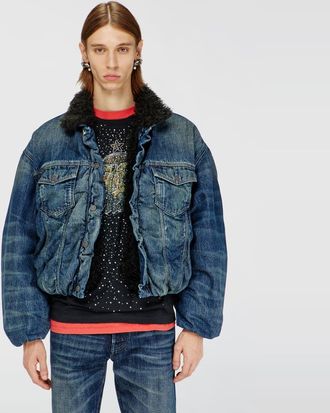 Diesel Teddy-lined trucker jacket in denim - Denim Jackets - Unisex - Blue