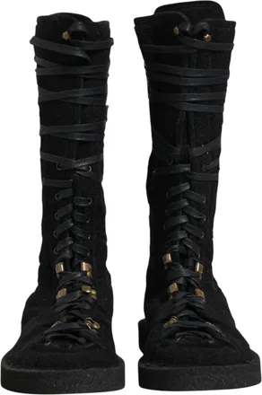 Dolce & Gabbana Black Alpaca Wool Suede Mid Calf Boots Mens Shoes