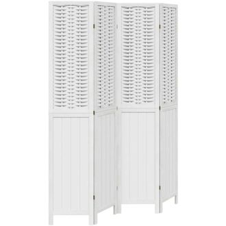 vidaXL Room Divider 4 Panels White Solid Wood Paulownia Vidaxl