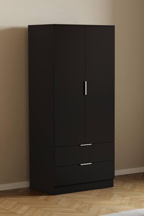 Home Discount Vida Designs Trega 2 Door 2 Drawer Wardrobe Clothes Hanging Rail MDF in Black