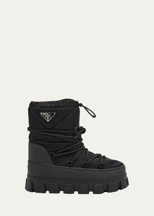Prada Triangle Logo Lug-Sole Nylon Snow Boots