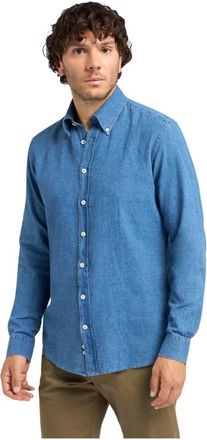 Brooks Brothers Slim Fit Katoen-Linnen Chambray Button Down Overhemd - Heren - Spijkeroverhemden - Blauw - L - Katoen - Overhemden