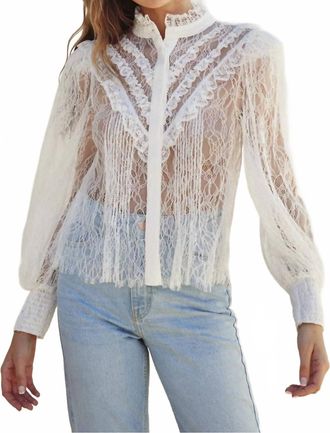 Dress Forum Frilly Lace Structured Shoulder Blouse In White