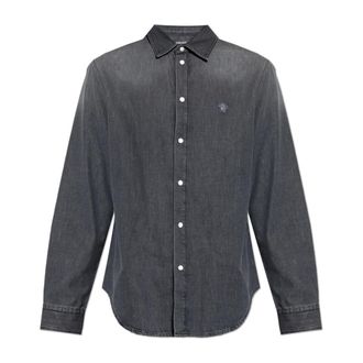 Versace Denim Shirts, male, Gray, Size: 2XL Denim Shirt With Patch
