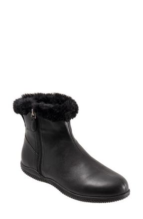 Softwalk Helena Faux Fur Trim Bootie in Black Leather at Nordstrom, Size 6