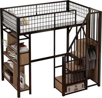 STILVORA Cama Alta Cama Individual Con Escalera De Almacenaje, Estantes Y Espacio De Almacenaje 90&times;200 Cm, Sin Colch&oacute;n